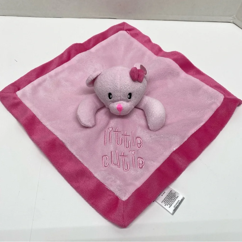 Mini Bean Little Cutie Baby Bear Lovey Security Blanket Pink Satin Trim & Back